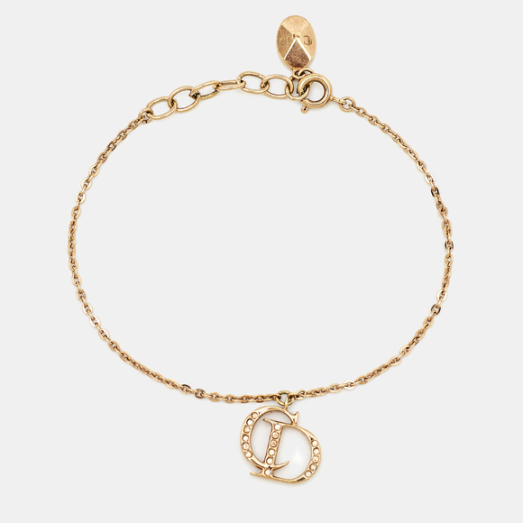 Dior Jewelry - DIOR CD Crystal Charm Gold Tone Bracelet